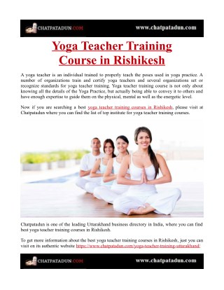 Yoga Teacher Training Course in Rishikesh