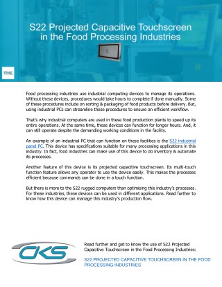 S22 Projected Capacitive Touchscreen in the Food Processing Industries