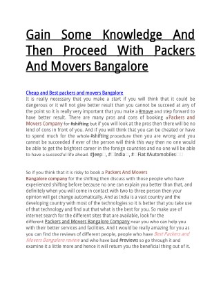 Gain Some Knowledge And Then Proceed With Packers And Movers Bangalore