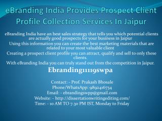 eBranding India Provides Prospect Client Profile Collection Services In Jaipur