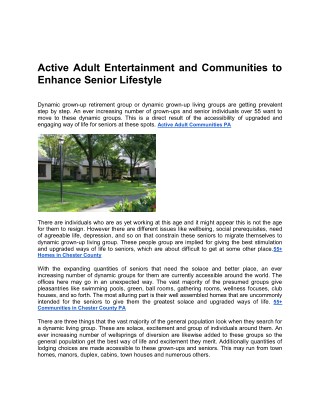 Active Adult Entertainment and Communities to Enhance Senior Lifestyle