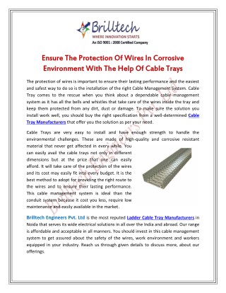 Ensure The Protection Of Wires In Corrosive Environment With The Help Of Cable Trays