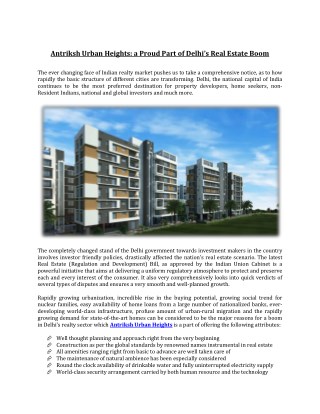 Antriksh Urban Heights: a Proud Part of Delhi’s Real Estate Boom