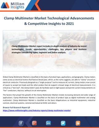 Clamp Multimeter Market Study by Key Manufacturers, Regions, Type and Application to 2021