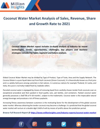 Coconut Water Market Analysis, Forecast, Growth Impact and Demand by Regions till 2021