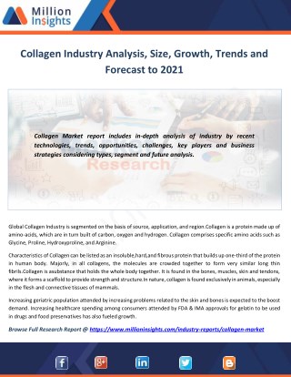 Collagen Market to 2021 Study of Keyplayers, Applications and Types