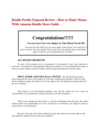 Kindle Profits Exposed Review - How to Make Money With Amazon Kindle Store Guide