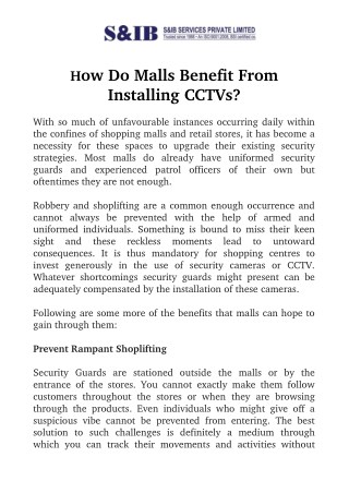 How Do Malls Benefit From Installing CCTVs?