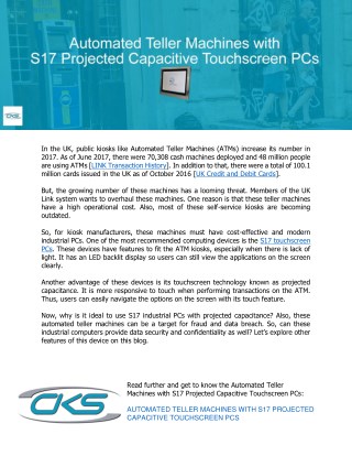 Automated Teller Machines with S17 Projected Capacitive Touchscreen PCs