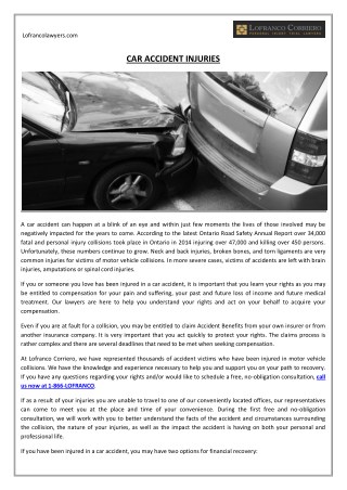 Car Accident Injuries in Toronto