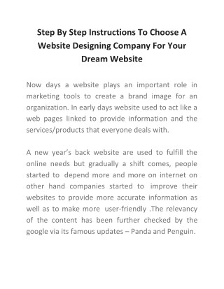 Step By Step Instructions To Choose A Website Designing Company For Your Dream Website
