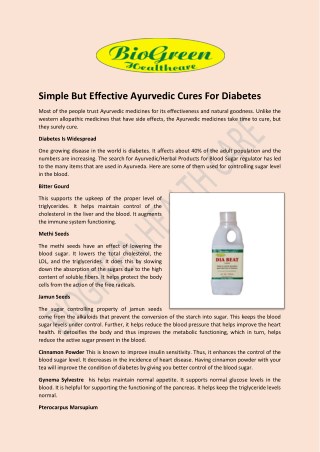 Ayurvedic Herbal Products for Blood Sugar regulator -Biogreen Healthcare