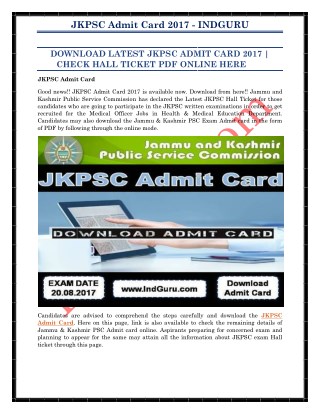 JKPSC Admit Card