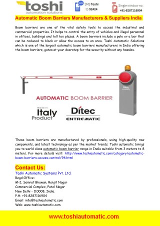 Automatic Boom Barriers India - Toshi Automatic