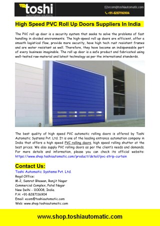 High Speed PVC Roll Up Doors India - Shop Toshi