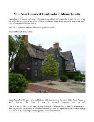 Must Visit Historical Landmarks of Massachusetts