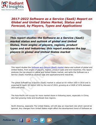 2022 Market Research explores the Software as a Service (SaaS) Global Industry Trends:Radiant Insights, Inc