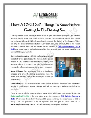 Have A CNG Car? – Things To Know Before Getting In The Driving Seat