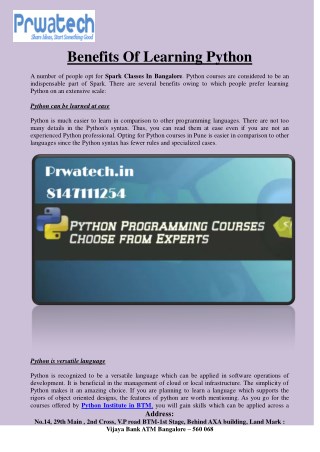 Python Course and Spark Tutorials In Bangalore and Pune