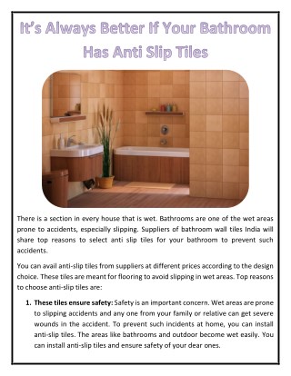 It’s Always Better If Your Bathroom Has Anti Slip Tiles
