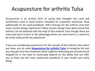 Acupuncture for arthritis Tulsa