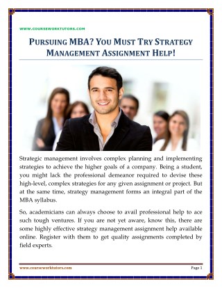 Pursuing MBA? You must try strategy management assignment help!