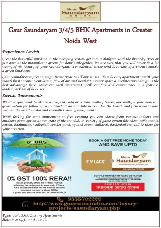 Gaur Saundaryam 3-4-5 BHK Apartments in Greater Noida West