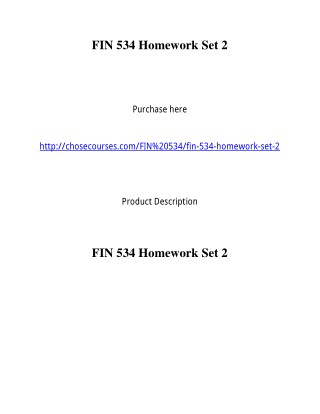 FIN 534 Homework Set 2