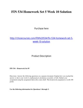 FIN 534 Homework Set 5 Week 10 Solution