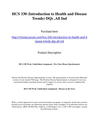 HCS 330 (Introduction to Health and Disease Trends) DQs ,All Ind