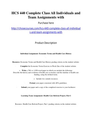 HCS 440 Complete Class All Individuals and Team Assignments with