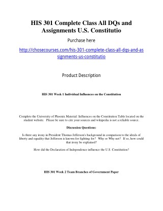 HIS 301 Complete Class All DQs and Assignments U.S. Constitutio