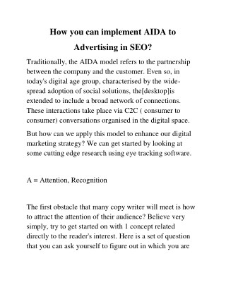 How you can implement AIDA to Advertising in SEO?