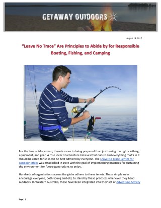 “Leave No Trace” Are Principles to Abide by for Responsible Boating, Fishing, and Camping
