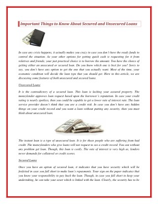 Important Things to Know About Secured and Unsecured Loans