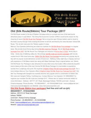 Old Silk Route Tour Package