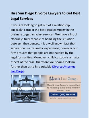 Hire San Diego Divorce Lawyers to Get Best Legal Services