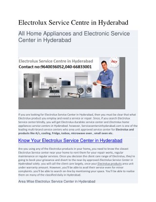 Electrolux Service Centre in Hyderabad
