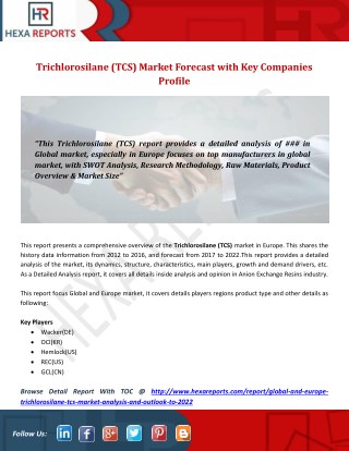 Trichlorosilane (TCS) Market Forecast with Key Companies Profile