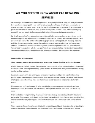 ALL YOU NEED TO KNOW ABOUT CAR DETAILING SERVICES