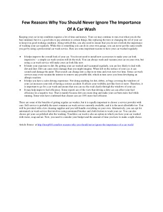 Few Reasons Why You Should Never Ignore The Importance Of A Car Wash