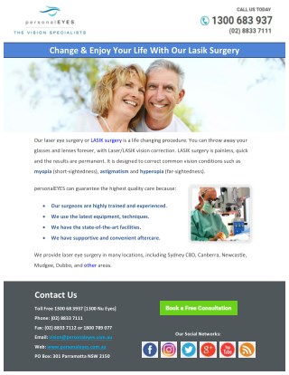 Change	& Enjoy Your Life With Our Lasik Surgery