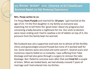 Dr Shivani Sachdev Gour, Director of SCI Healthcare Reviews Based on My Personal Experience