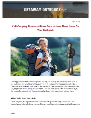 Visit Camping Stores and Make Sure to Have These Items On Your Backpack