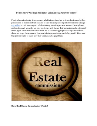 Do you know Who Pays Real Estate Commissions Buyers or Sellers?