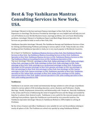 Vashikaran Mantras Services in New York, Best &amp; Top Vashikaran Mantras Consulting Services in New York, Vashikaran S