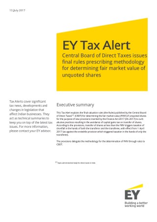 Central Board of Direct Taxes issues final rules prescribing methodology for determining fair market value of unquoted s