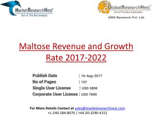 United States Maltose Market 2017 Industry, Analysis, Research, Share, Growth, Sales, Trends, Supply, Forecast To 2022