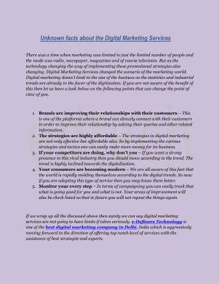 Unknown facts about the Digital Marketing Services