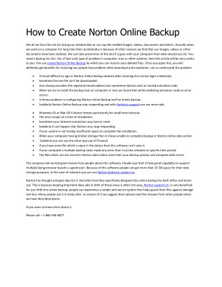 How to create norton online backup